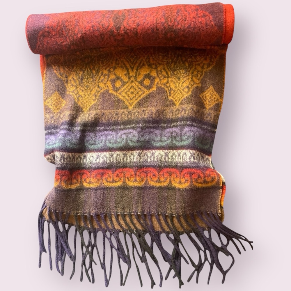 FRAAS Cashmink Scarf Made In Germany Fringed Multicolor 11”x52” Soft Acrylic
